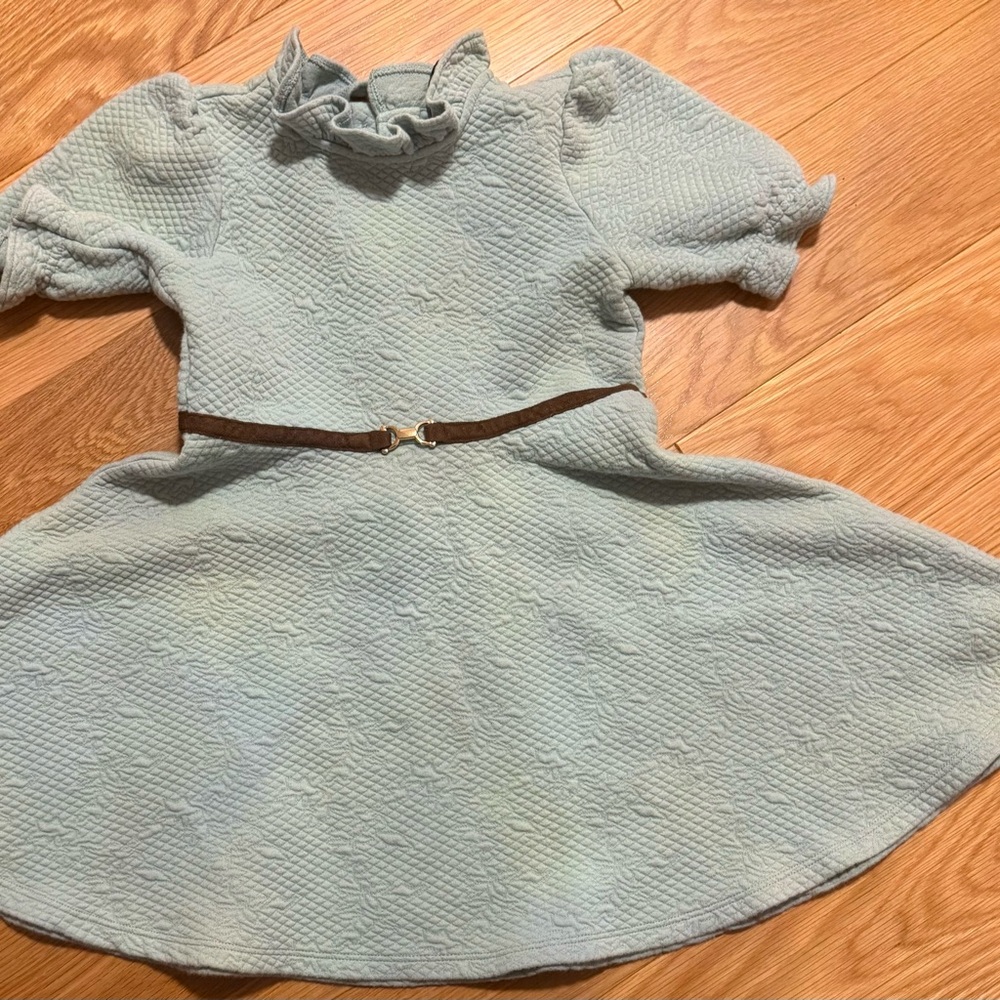 Janie and Jack Textured Blue Dress with Brown Belt